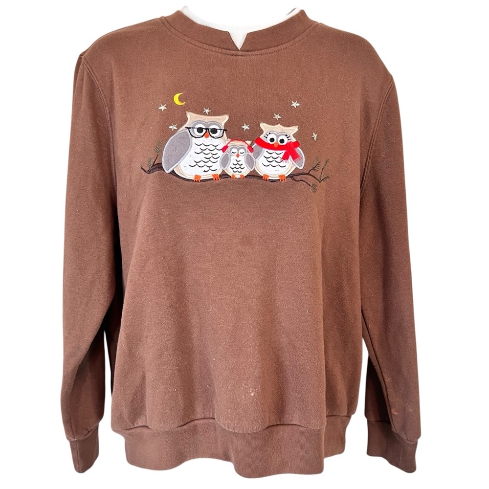 Vintage Brown Owl Embroidered Sweatshirt